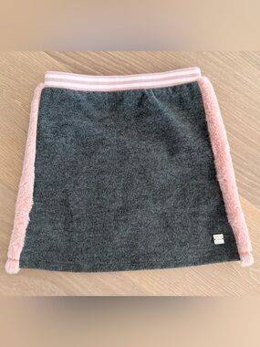 deux par deux Charcoal Mini Skirt with Pink Faux-Fur Trim